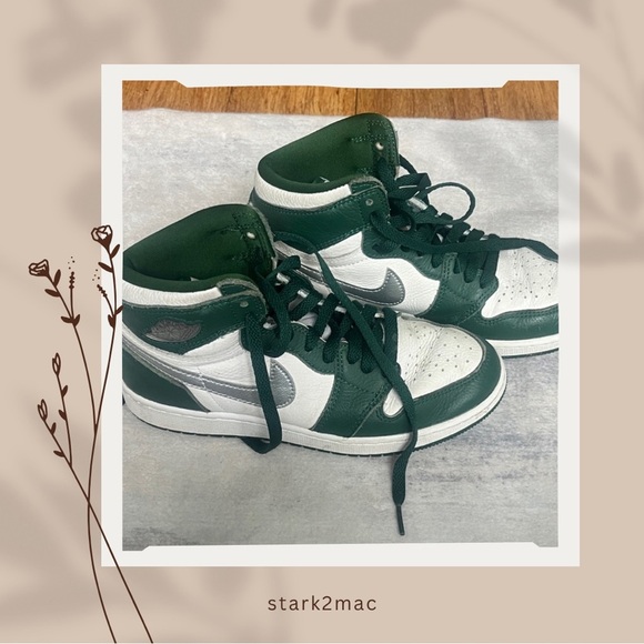 Nike Air Jordan Kids Sneakers Green White Silver - Picture 1 of 7